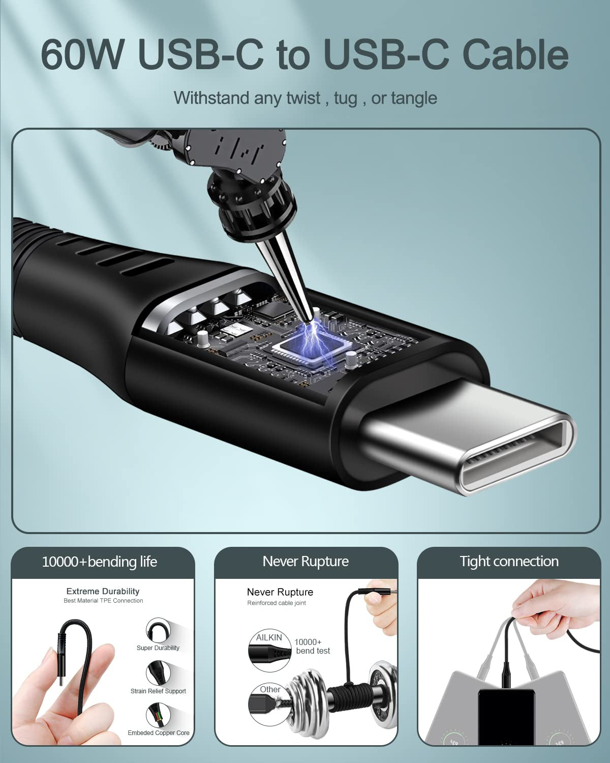 USB Type C Cable for Apple Air Iphone 16E/16/15 Plus/17 Pro Max, 6Ft Fast Charging Android Type C to C Cable for Samsung Galaxy A17 A16 A15 Z Flip 7, Google Pixel 9A 10 Pro XL Android USBC Cord