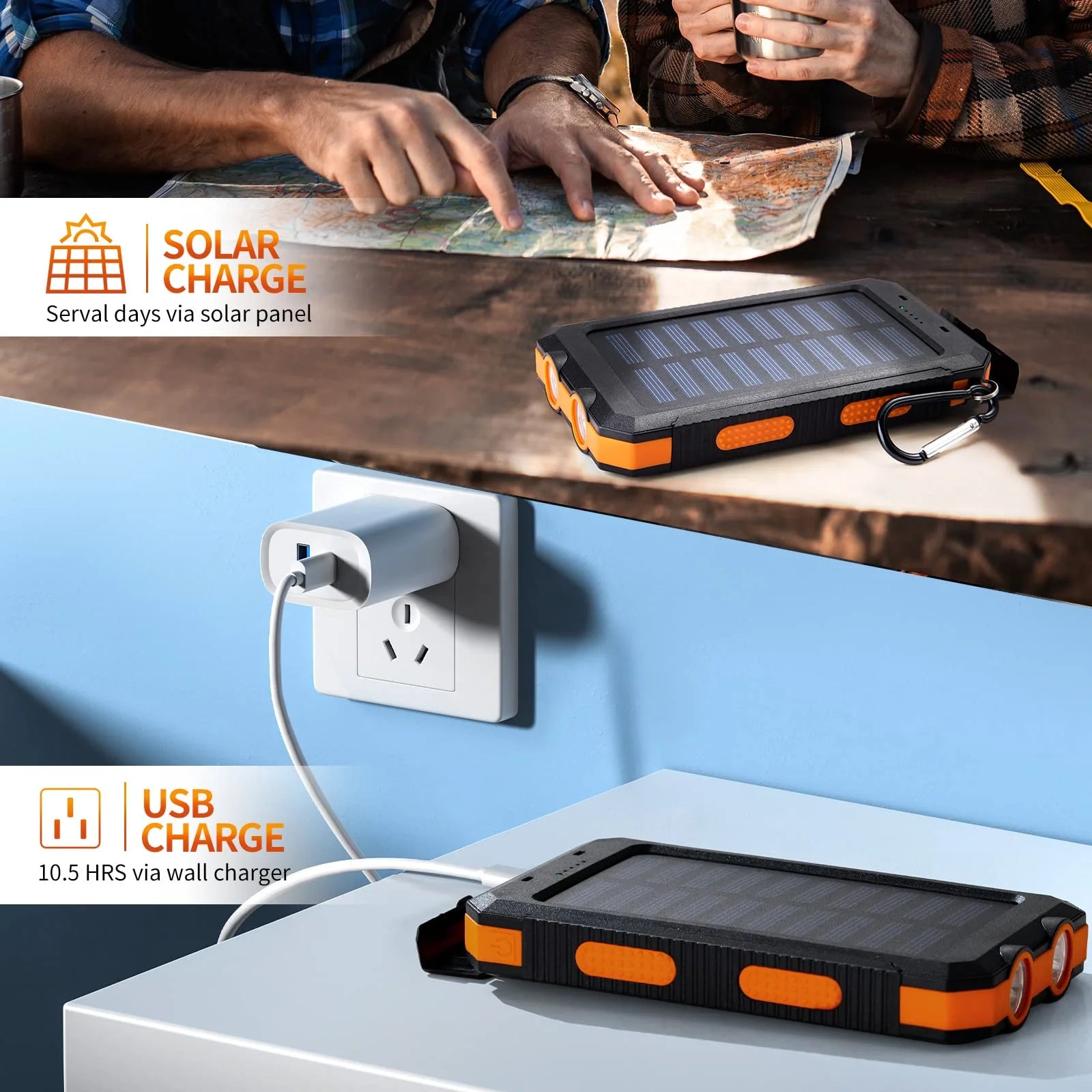 Solar Power Bank 42800Mah Portable Power Pack with Flashlight & Dual USB Ports