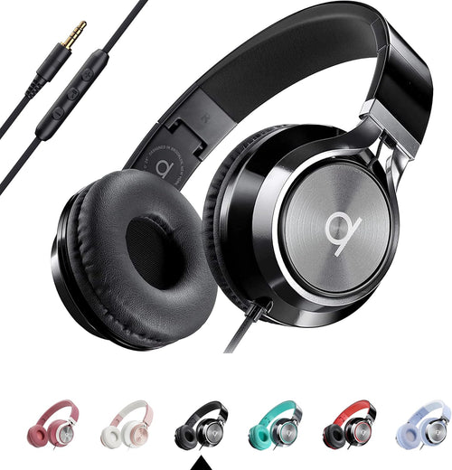 CL750 Wired Headphones with Mic & Volume Control — Noise Isolating On-Ear Headphones for Computer and Laptop Wired, Plug in Corded Headphone over Ear with Wire (Foldable, Aux Jack 3.5Mm)