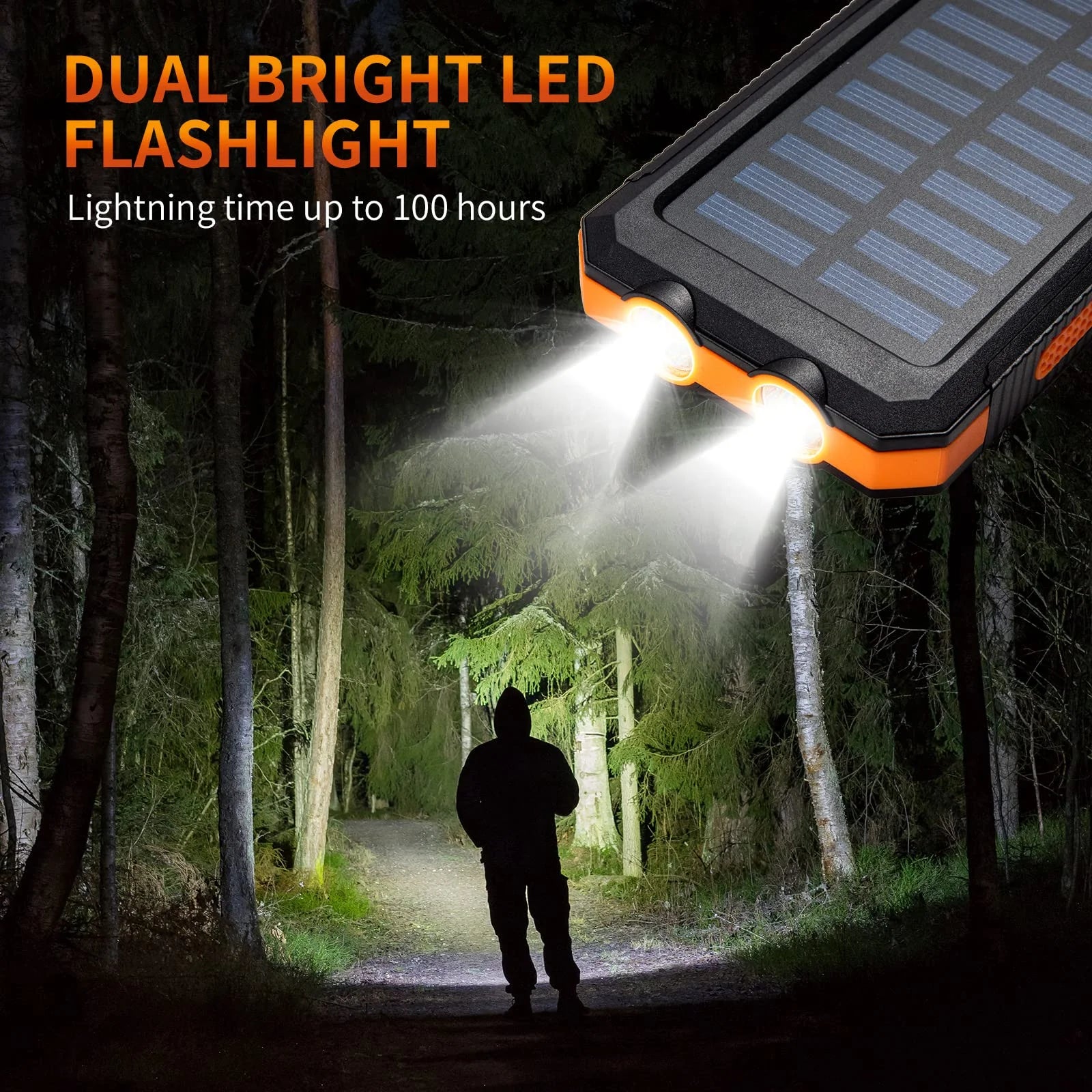 Solar Power Bank 42800Mah Portable Power Pack with Flashlight & Dual USB Ports