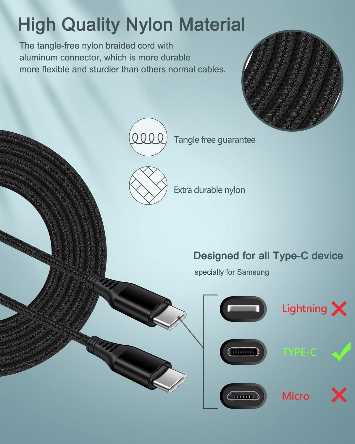 USB Type C Cable for Apple Air Iphone 16E/16/15 Plus/17 Pro Max, 6Ft Fast Charging Android Type C to C Cable for Samsung Galaxy A17 A16 A15 Z Flip 7, Google Pixel 9A 10 Pro XL Android USBC Cord