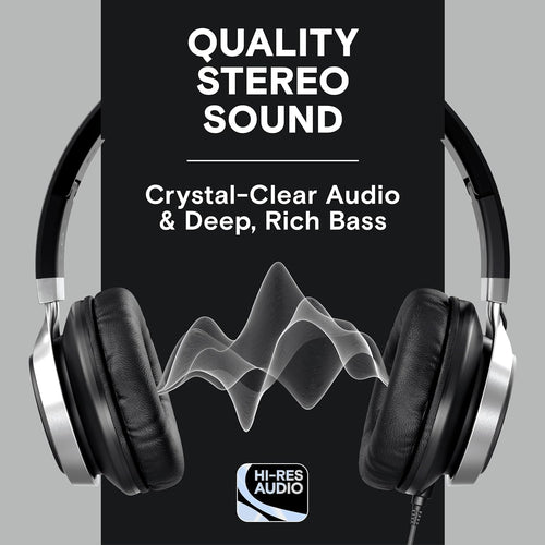 CL750 Wired Headphones with Mic & Volume Control — Noise Isolating On-Ear Headphones for Computer and Laptop Wired, Plug in Corded Headphone over Ear with Wire (Foldable, Aux Jack 3.5Mm)