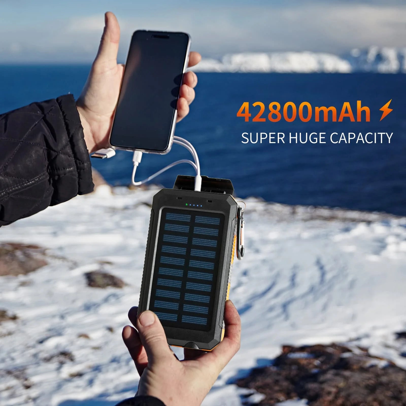 Solar Power Bank 42800Mah Portable Power Pack with Flashlight & Dual USB Ports