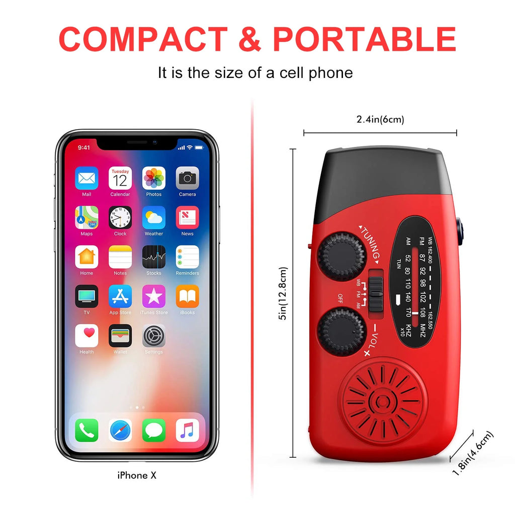 NOAA Weather Emergency Radio with 7400mAh/2000mAh Battery, AM/FM/WB, Hand Crank and Solar Power, Portable Power Bank, Weather Alert, and Flashlight for Outdoor Use